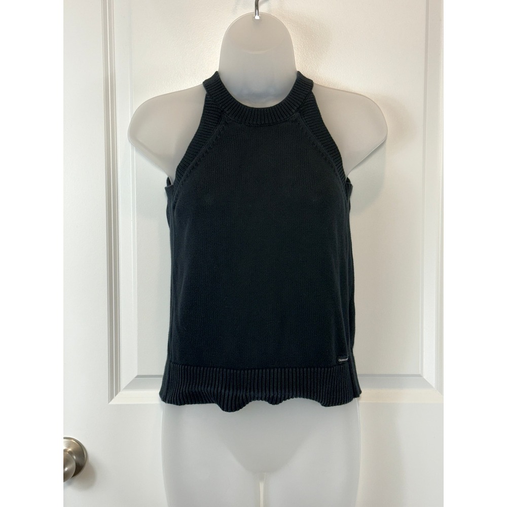 Calvin Klein Jeans Black Knit‎ Halter Tank Top Women's S Sweater Cop Shirt Small